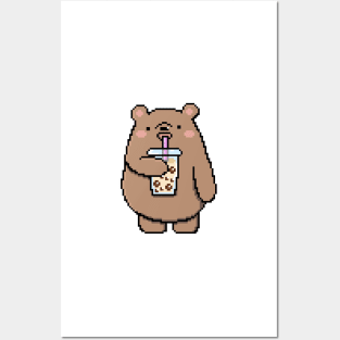 Pixel Bear Loves Boba Tea! Posters and Art